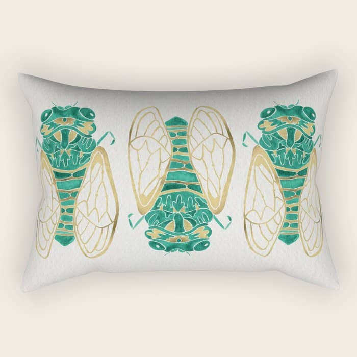 Cicada - Green & Gold Rectangular Pillow