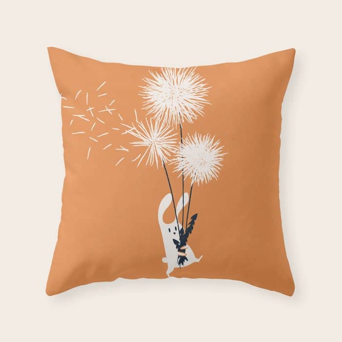 Bunny And Dandelion Bouquet Throw Pillow