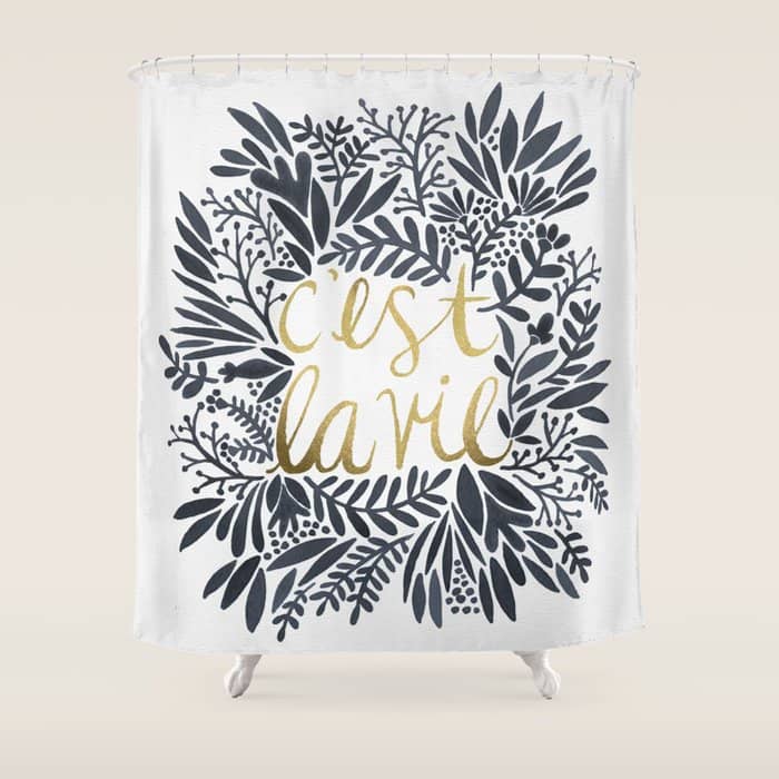 C'Est La Vie - Grey & Gold Shower Curtain