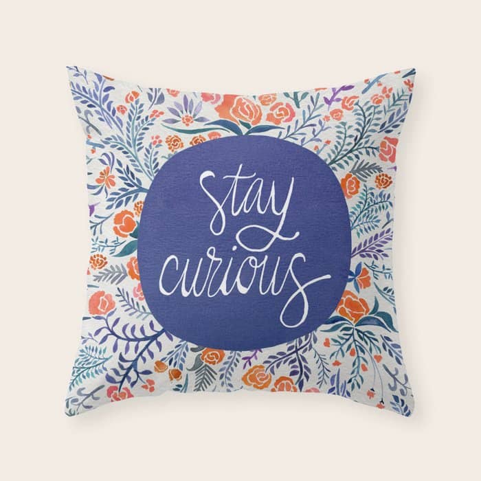 Stay Curious - Navy & Coral Throw Pillow