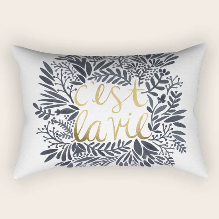 C'Est La Vie - Grey & Gold Rectangular Pillow