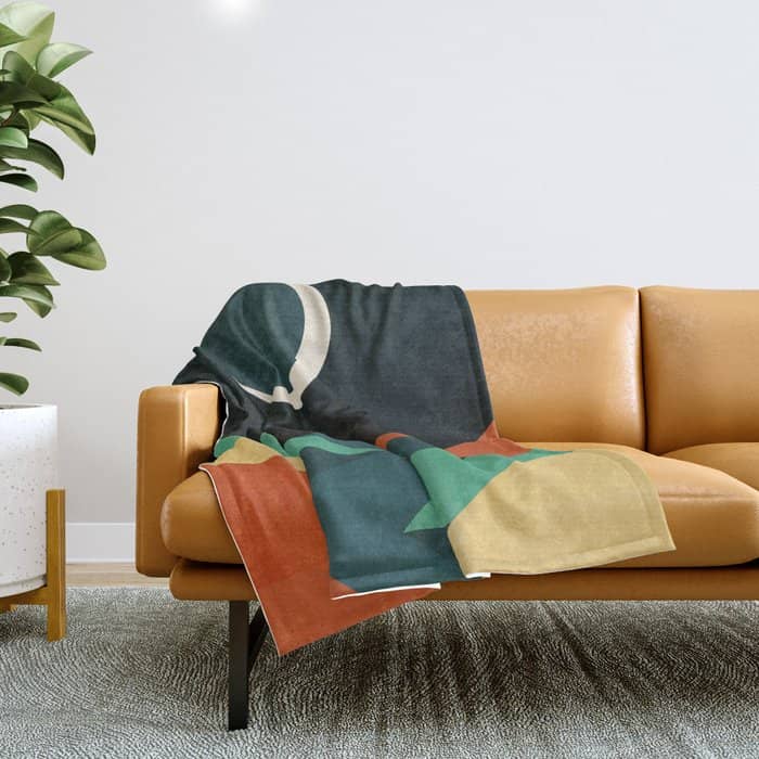 Quiet Stream Under Crescent Moon Throw Blanket