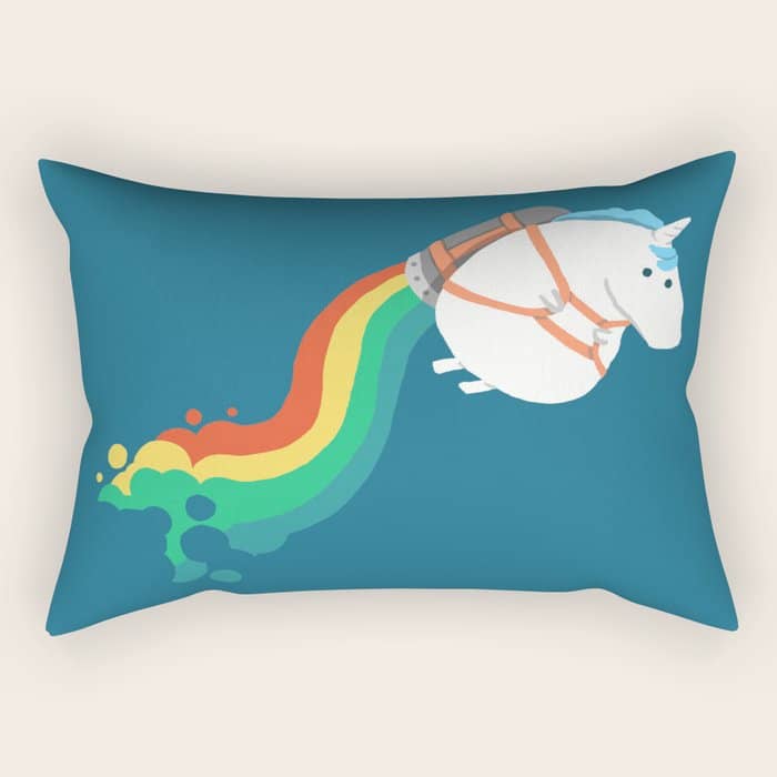 Fat Unicorn On Rainbow Jetpack Rectangular Pillow