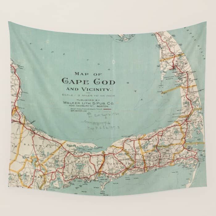 Vintage Map Of Cape Cod (1917) Wall Tapestry