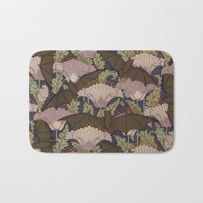 Vintage Art Deco Bat And Flowers Bath Mat