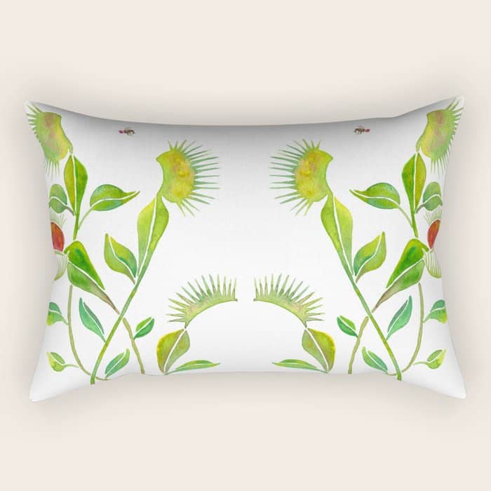 Venus Fly Trap Watercolor Rectangular Pillow
