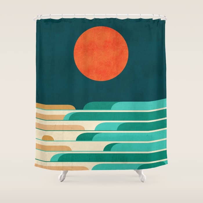 Chasing Wave Under The Red Moon Shower Curtain