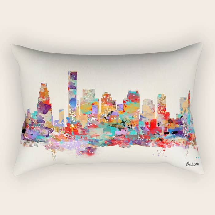 Boston City Watercolor Rectangular Pillow