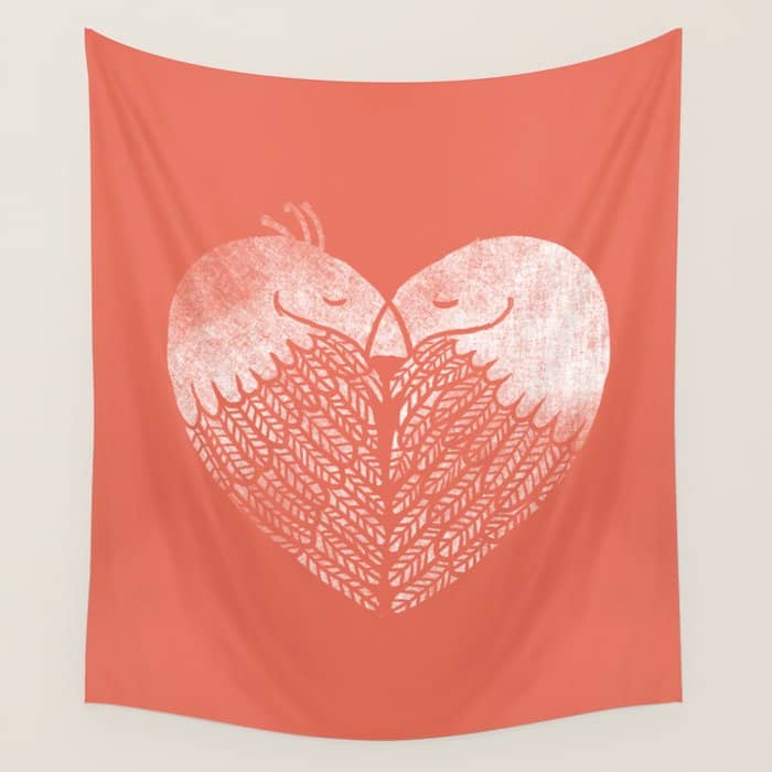 Love Birds Sitting On A Tree Wall Tapestry
