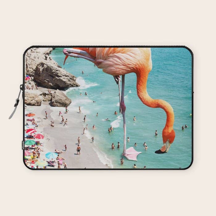 Flamingos On The Beach, Wildlife Surrealism Birds, Nature Flamingo Fantasy Beach Summer Photography Laptop Sleeve