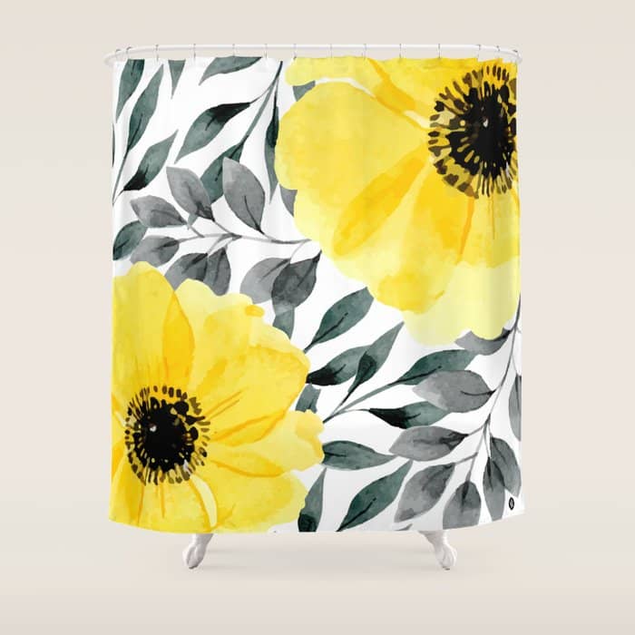 Big Yellow Watercolor Flowers Shower Curtain
