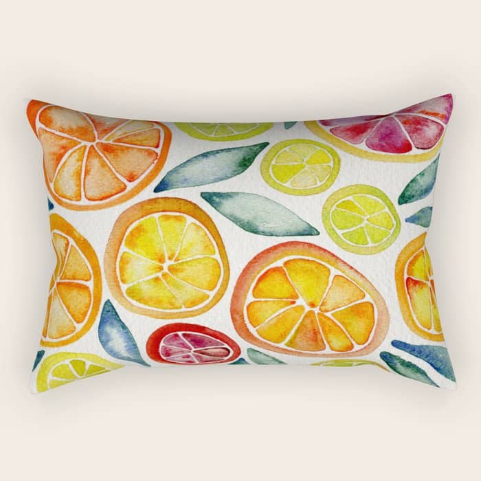 Sliced Citrus Watercolor Rectangular Pillow