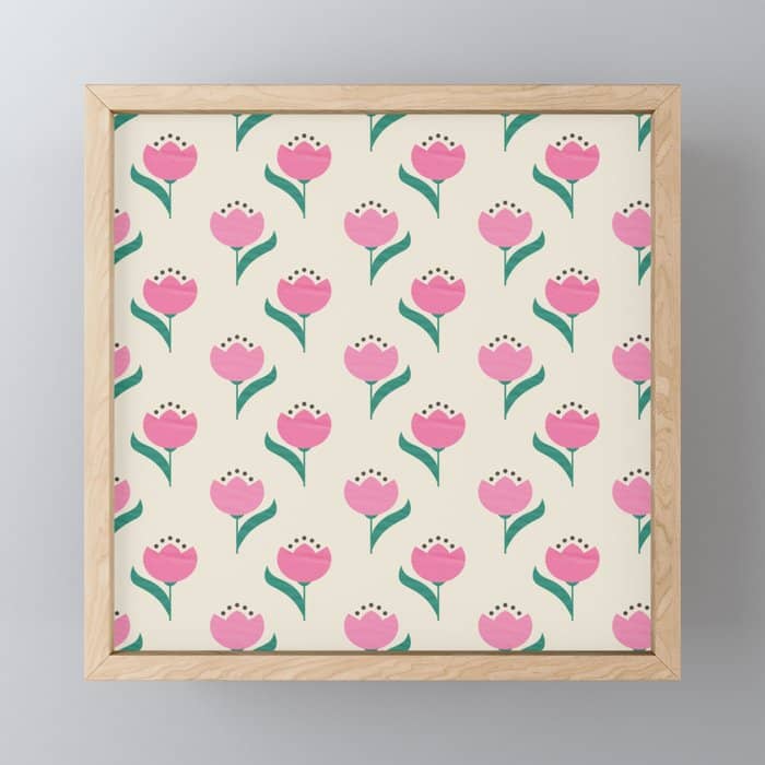 Vintage Pink Fabric Tulips  Mini Art Print