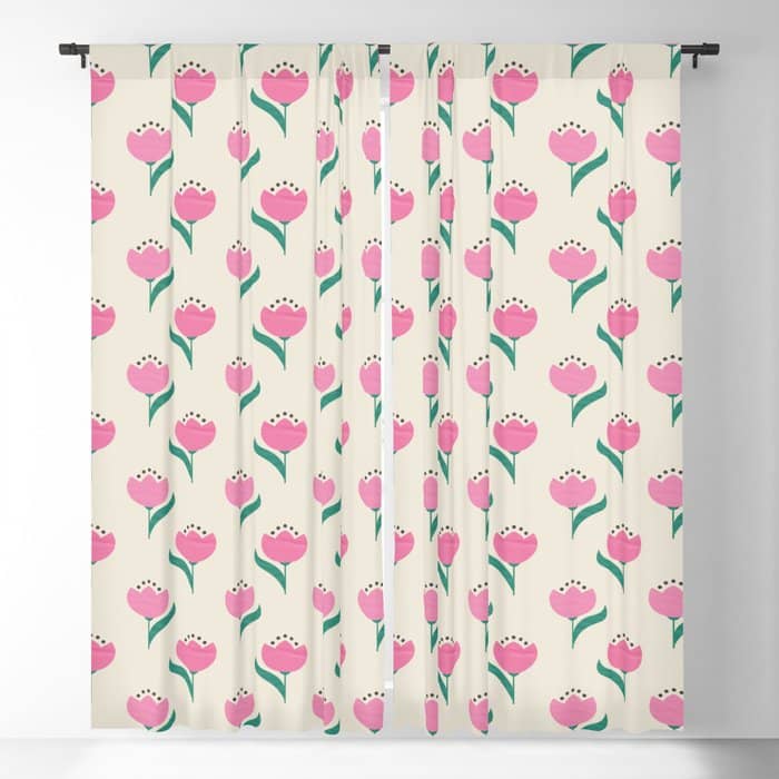 Vintage Pink Fabric Tulips  Window Curtain