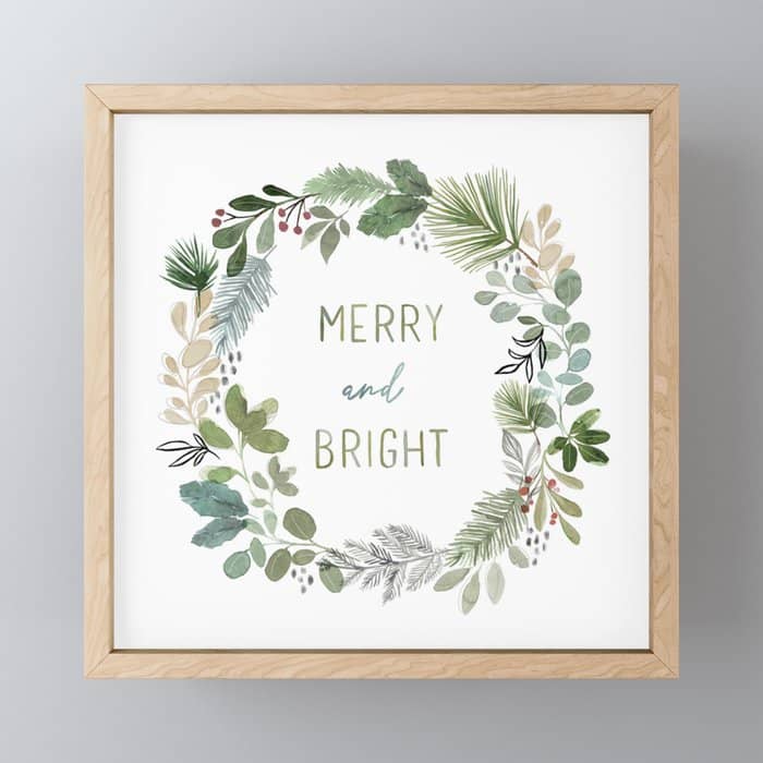 Merry & Bright Watercolor Wreath Mini Art Print