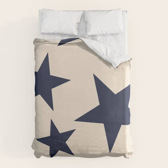 Navy & Light Beige Big Ol' Stars Duvet Cover