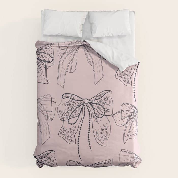 Romantic Lace Bows Pink Pattern Duvet Cover