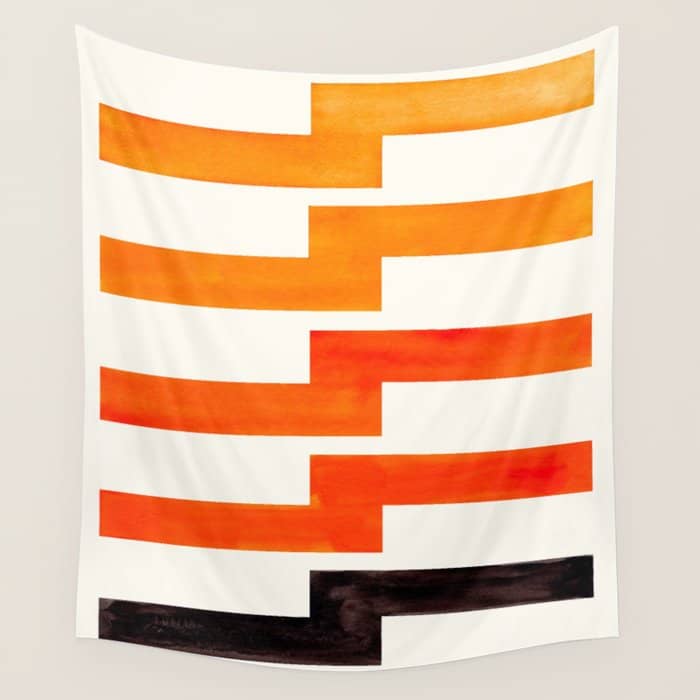 Orange & Black Geometric Minimal Mid Century Modern Lightning Bolt Pattern Watercolor Art Wall Tapestry