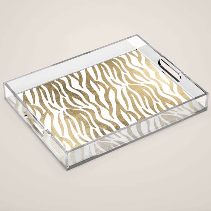 Chic Faux Gold White Modern Zebra Animal Print Pattern Acrylic Tray