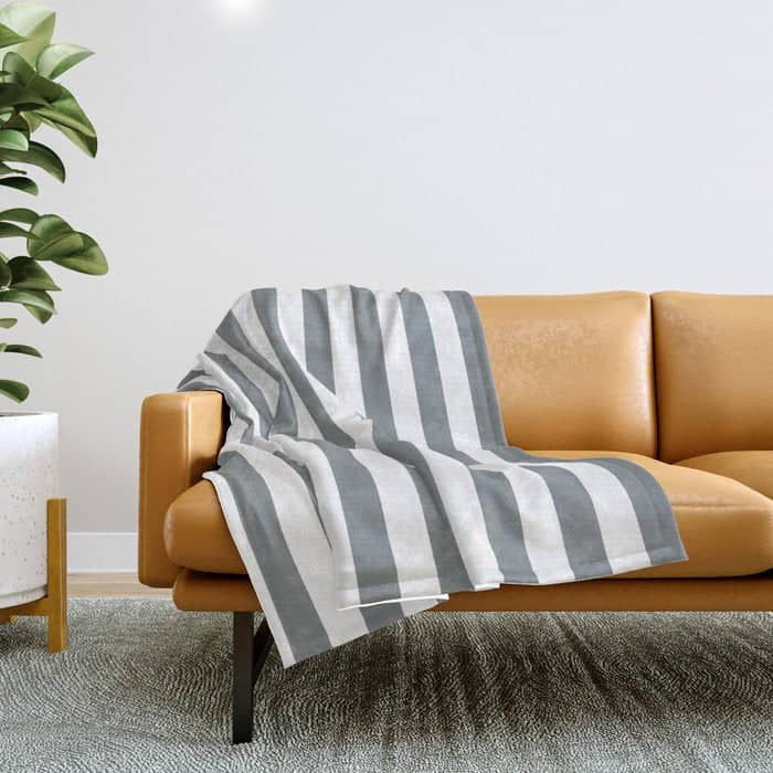 Large Smoke Grey And White Vertical Cabana Tent Stripes Throw Blanket