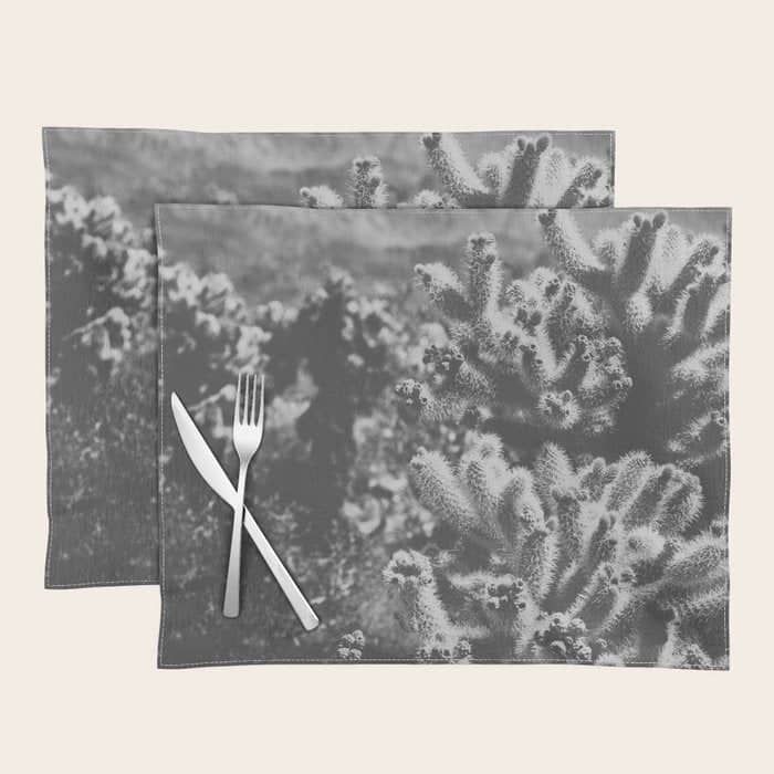 Cholla Cactus Garden (Black + White) Placemat