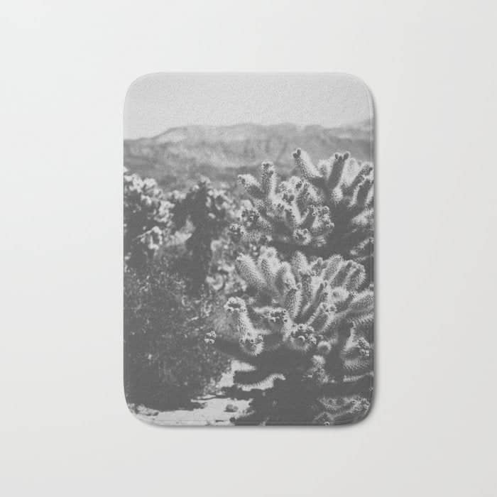 Cholla Cactus Garden (Black + White) Bath Mat