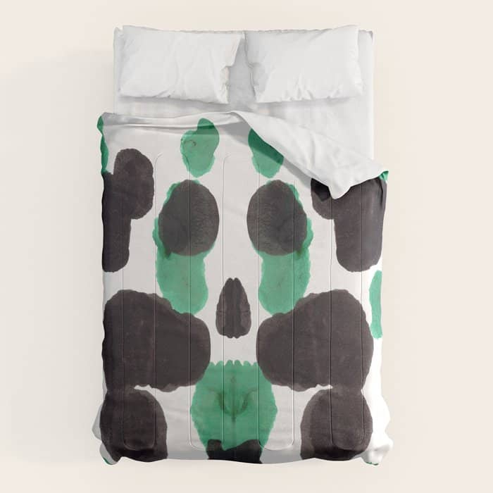 Green & Black Ink Blot Diagram Comforter