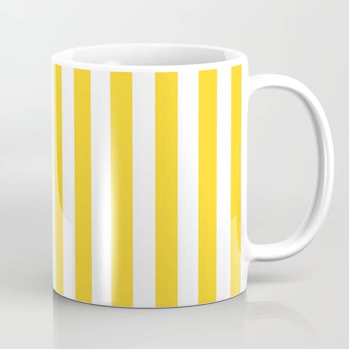 Large Taxi Yellow And White Cabana Stripe Coffee Mug