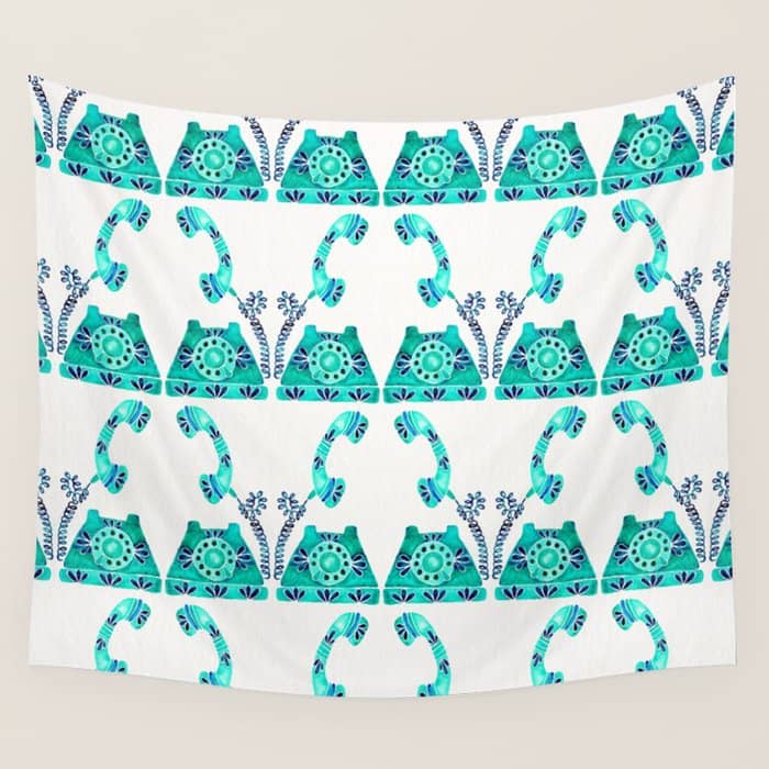 Vintage Rotary Phone - Turquoise Palette Wall Tapestry
