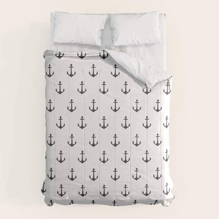 Simple Black White Modern Nautical Anchor Comforter