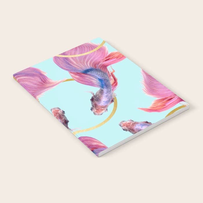 Hullahoops, Eclectic Colorful Fish Graphic Design, Animals Gold Rings Surrealism Quirky Notebook