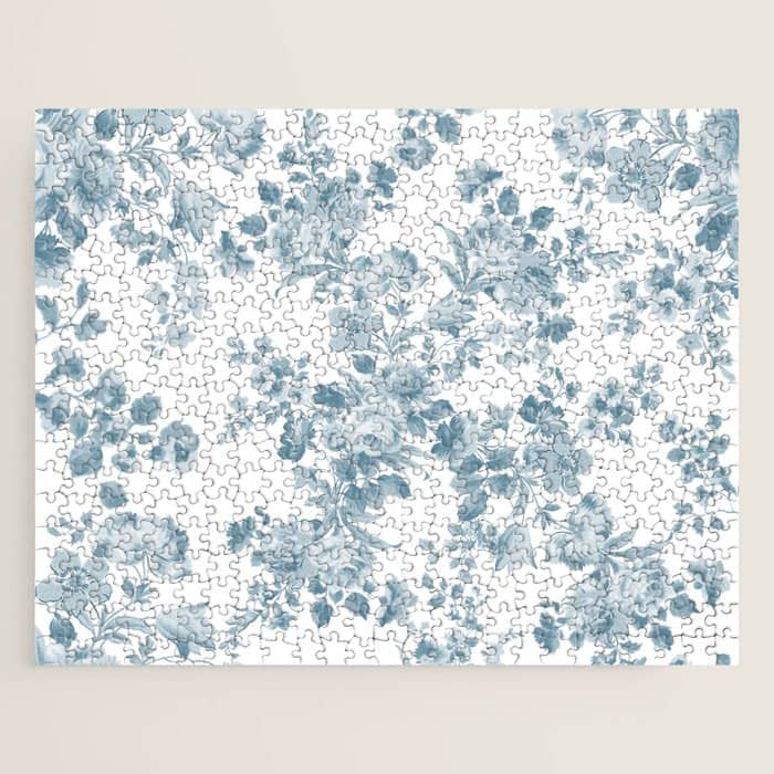 Vintage Blue White Bohemian Elegant Floral Jigsaw Puzzle