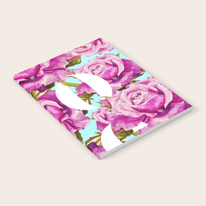 Love, Floral Typography Valentine'S Graphic Design, Eclectic Modern Boho Botanical Rose Illustration Notebook