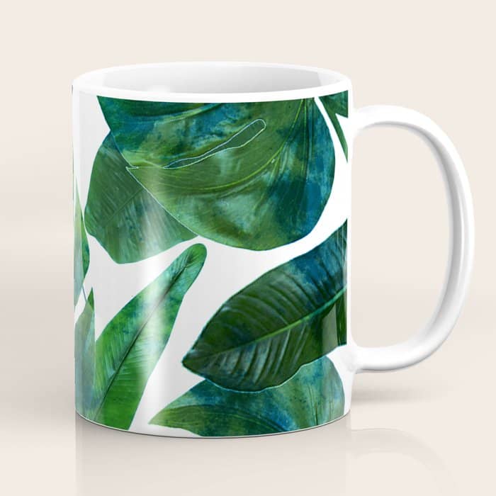 Tropical Nature Monstera Watercolor Painting, Botanical Jungle Dark Palm Illustration Coffee Mug