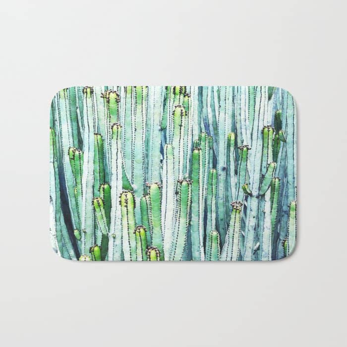 Lost Cactus, Watercolor Nature Painting, Botanical Neutral Illustration Minimal Drawing Jungle Bath Mat