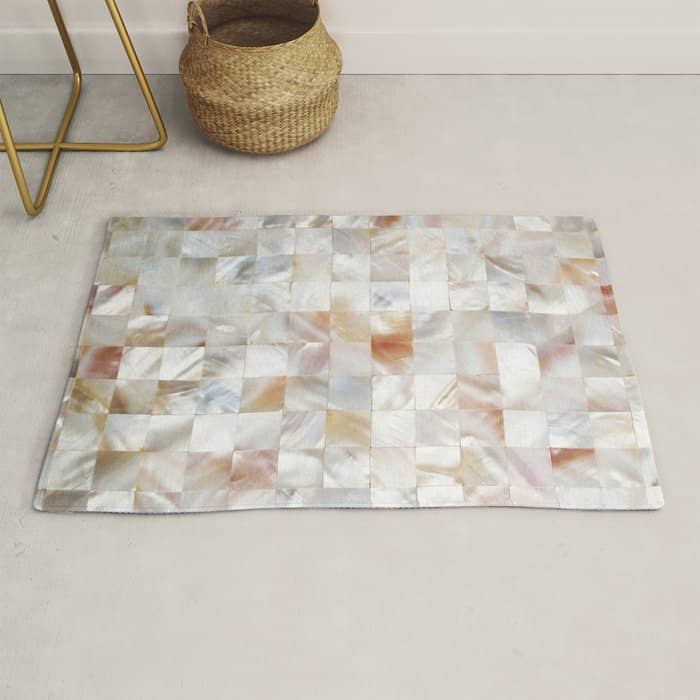 Mother Of Pearl, Exotic Tiles Photography, Neutral Minimal Geometrical Graphic Design Rug