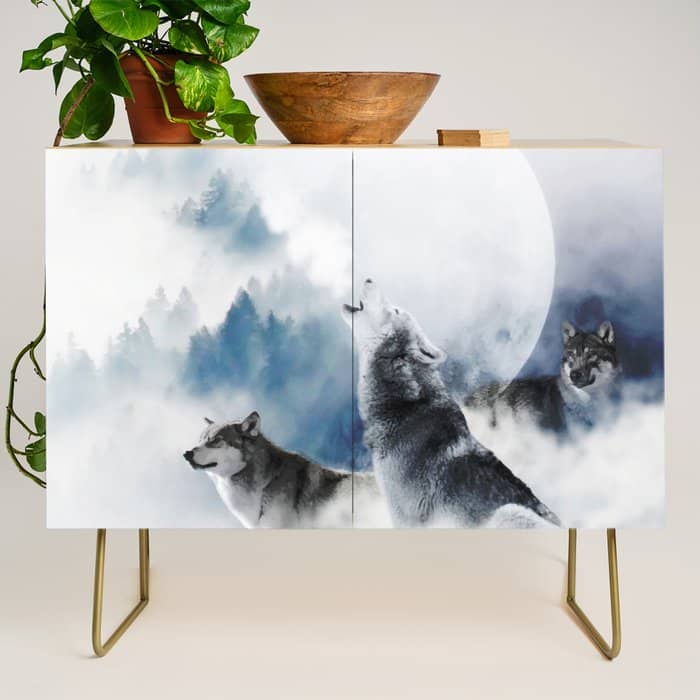 Winter Wolves, Wildlife Wolf Wild Dogs, Snow Full Moon Animals Photography Love Digital Art Credenza