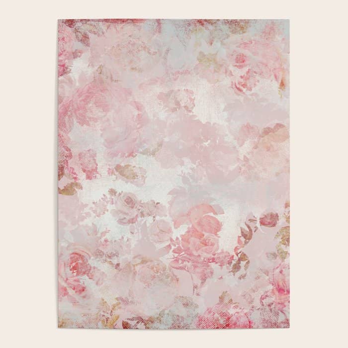 Vintage Floral Rose Roses Painterly Pattern In Pink Poster