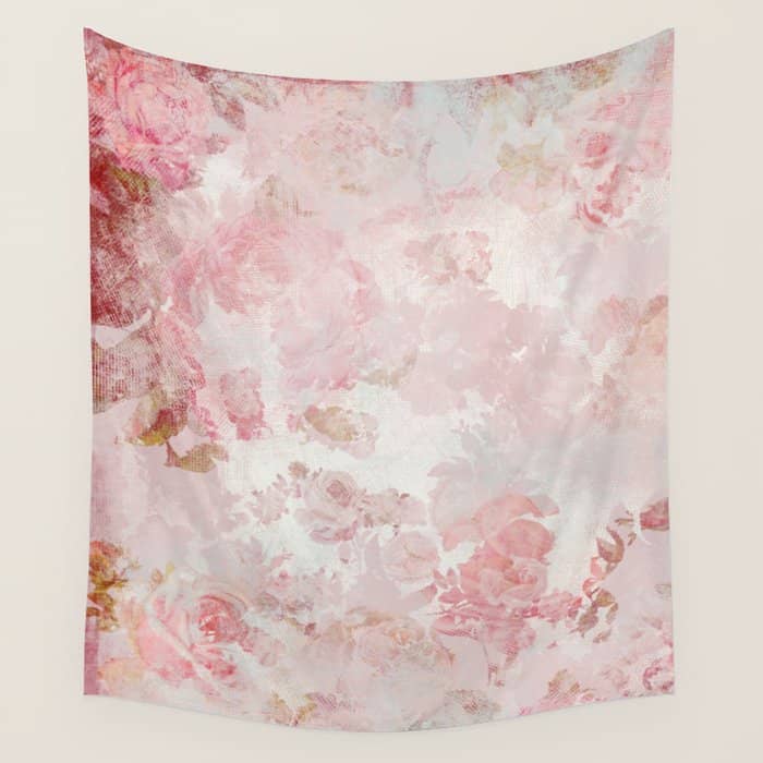 Vintage Floral Rose Roses Painterly Pattern In Pink Wall Tapestry