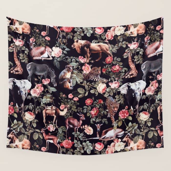 Animals And Floral Pattern Wall Tapestry