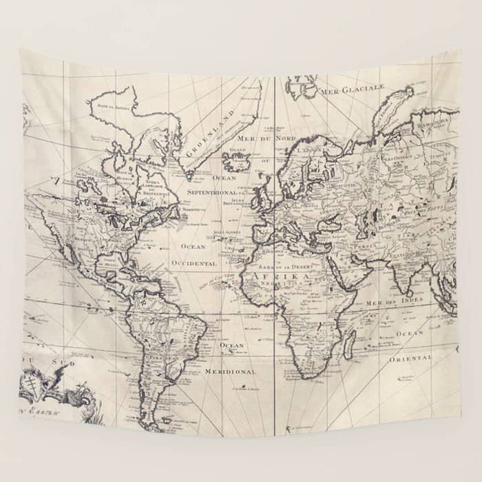 Vintage Map Of The World (1750) Wall Tapestry