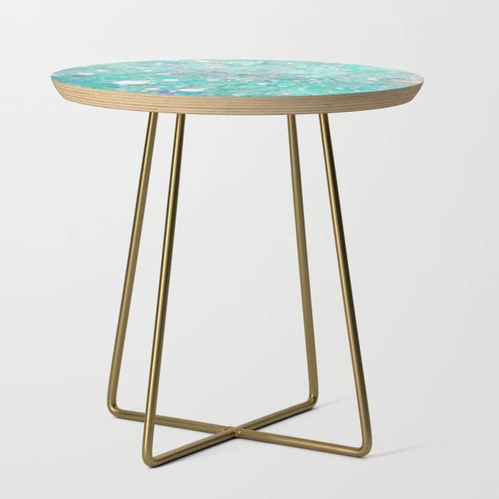 Blue Green Dreamy Marble, Minimal Abstract Pastel Graphic Design Eclectic Bohemian Painting Texture Side Table