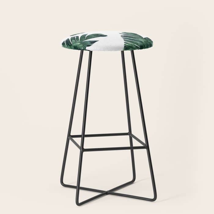 Banana Leaf Watercolor Painting, Tropical Nature Botanical Palm Illustration Bohemian Minimal Luxe Stool