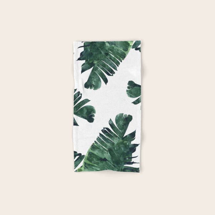 Banana Leaf Watercolor Painting, Tropical Nature Botanical Palm Illustration Bohemian Minimal Luxe Bath Towel