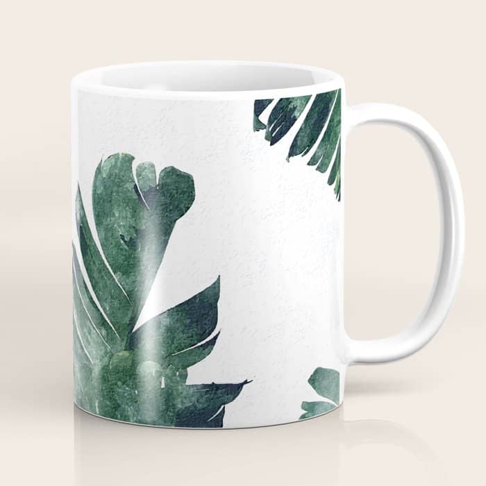 Banana Leaf Watercolor Painting, Tropical Nature Botanical Palm Illustration Bohemian Minimal Luxe Coffee Mug