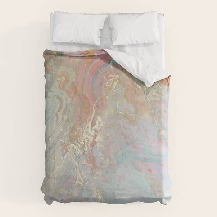 Marble Luxe, Abstract Nature Bohemian Texture, Blush Gold Scandanavian Pastel Neutral Duvet Cover