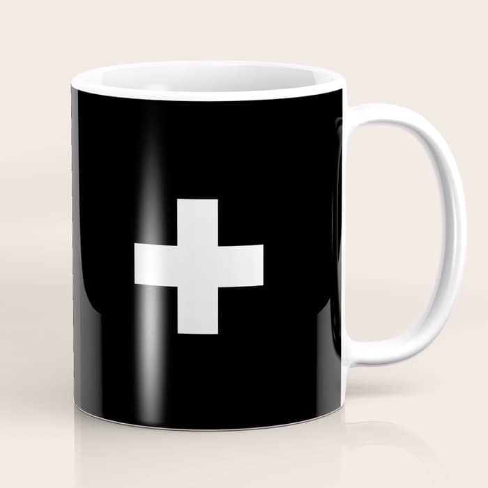 Swiss Cross Black And White Scandinavian Design For Minimalism Home Room Wall Decor Art Apartment Coffee Mug