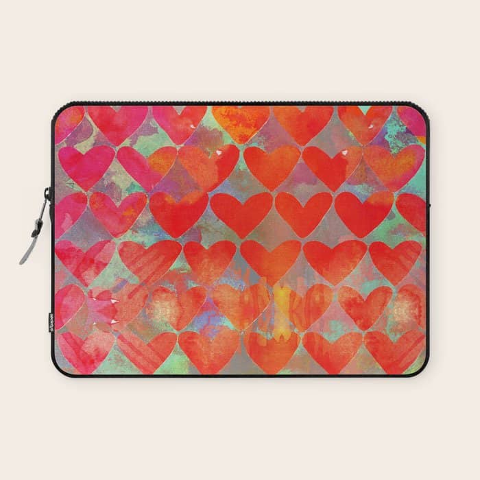Love Overload, Maximalist Color Pop Red Graphic Hearts, Valentine'S Day Passion Colorful Laptop Sleeve