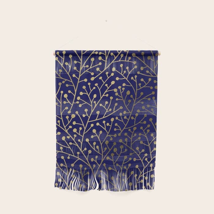 Gold Berry Branches On Navy Wall Hanging