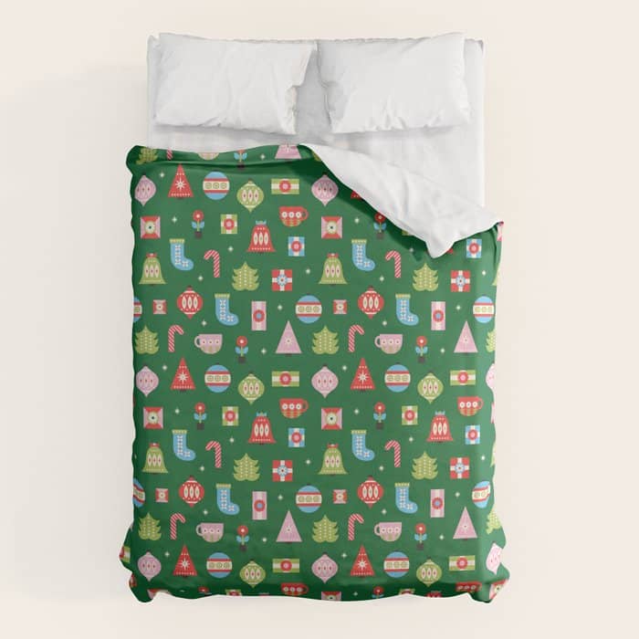 Merry & Bright Christmas | Green Duvet Cover